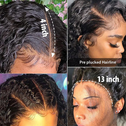 Deep wave T part frontal wig with hand-woven hairline and 100% human hair construction