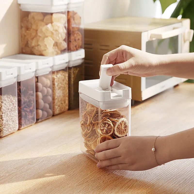 White transparent plastic grain storage container with Japanese-style lid, 400ml capacity