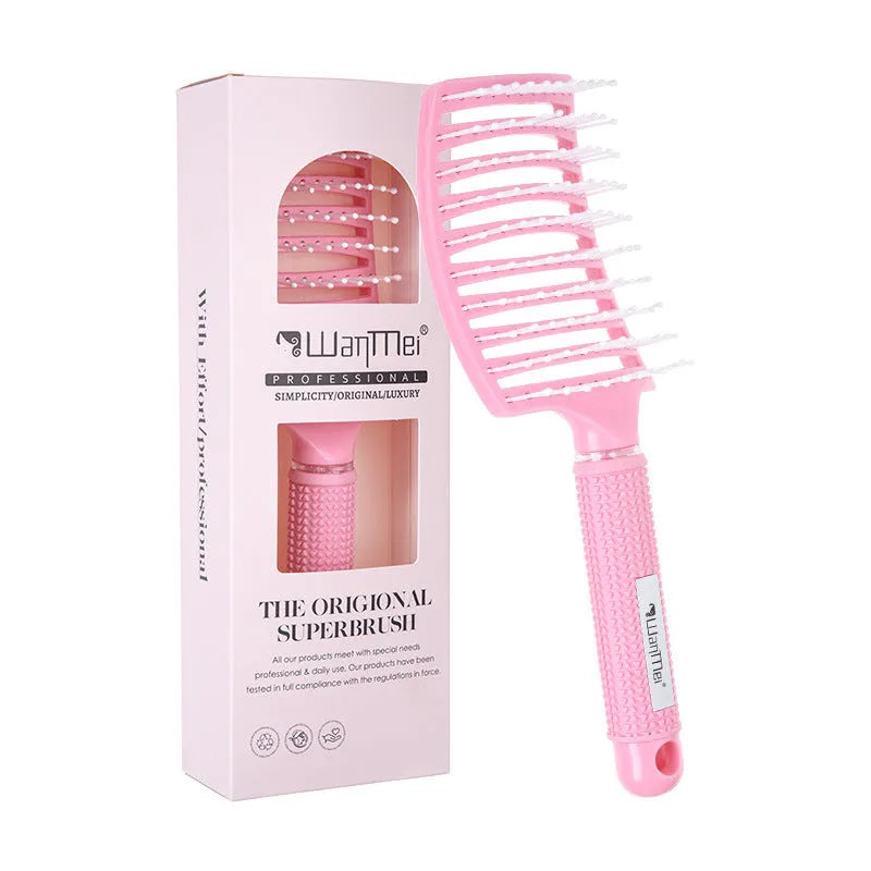 Jelly colour large hair curling comb made of ABS nylon, pink colour, boxed