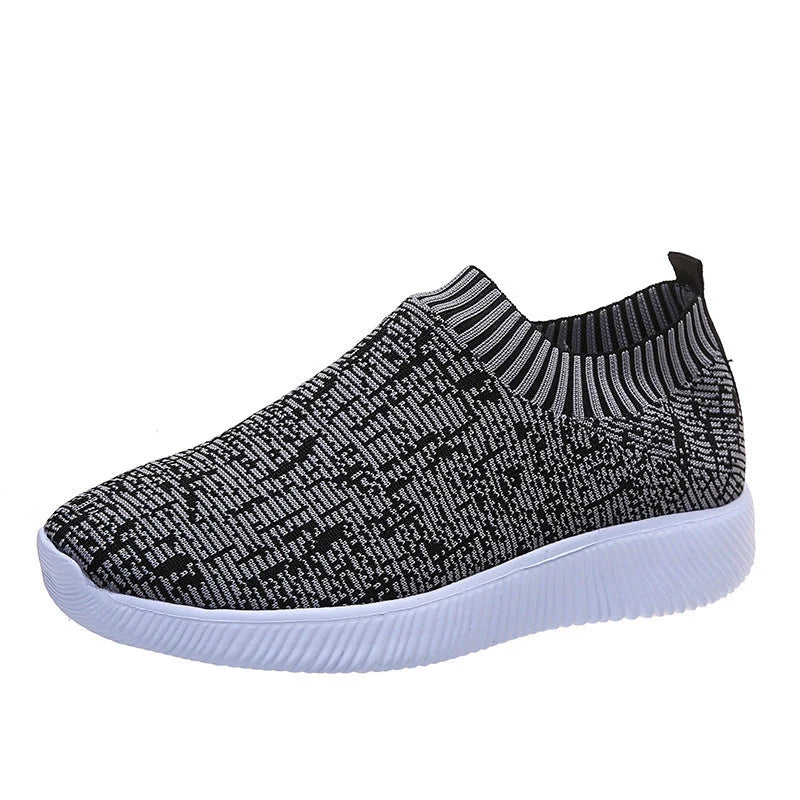Stripe knit sock shoes in white, grey, and flower colour for running and walking