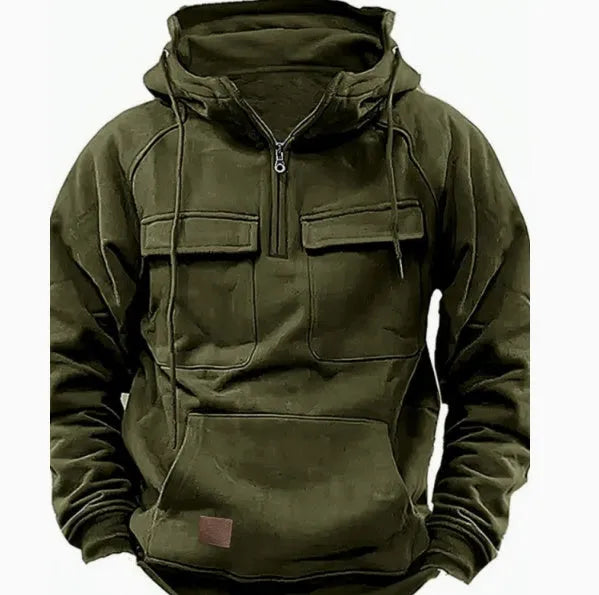 Men's zip-up hoodie sweatshirt with drawstring hood and side pockets in black