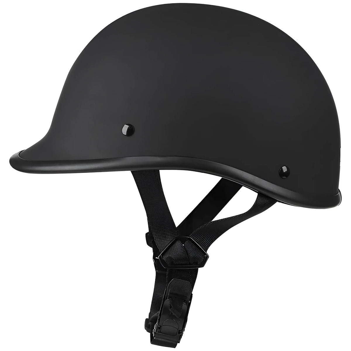 Retro style full face ABS motorcycle helmet shown in matte black finish on a stand.