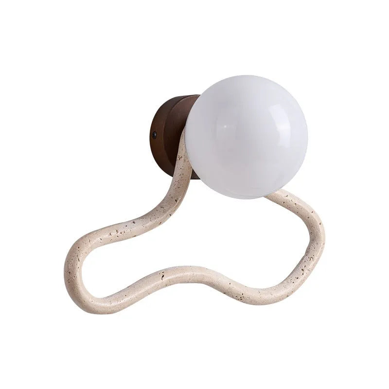 Middle Ancient cream style wall lamp with white travertine glass shade and solid wood base