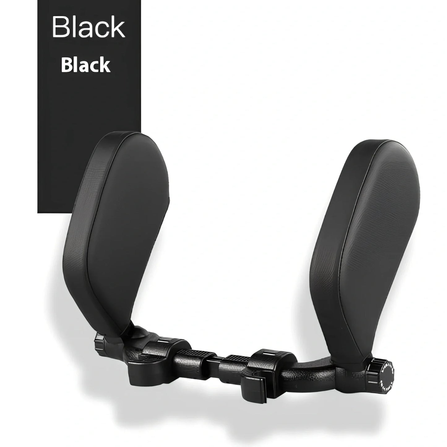 Adjustable car headrest pillow with 36cm bracket and 14cm rotating PU leather cushion