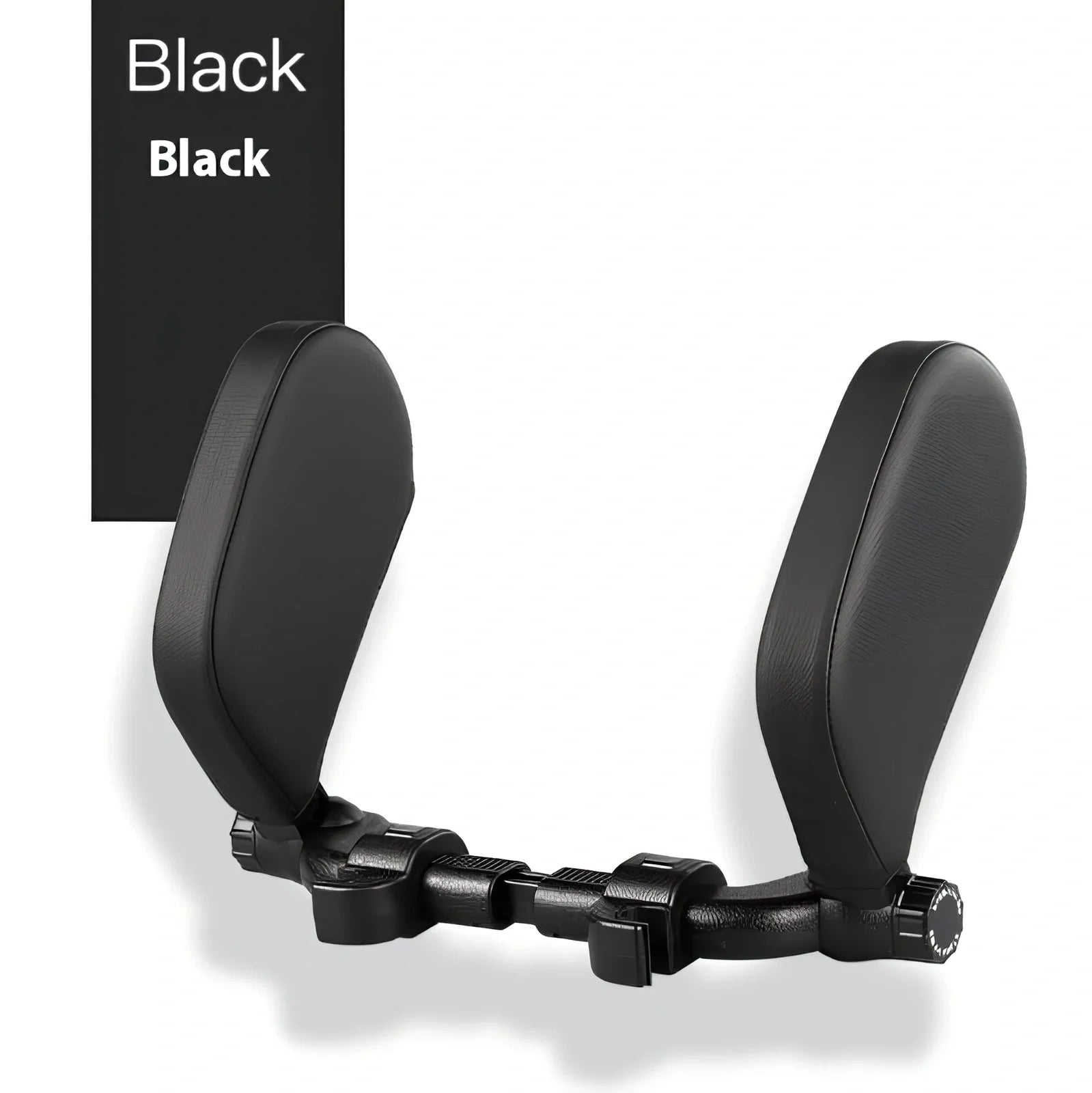 Adjustable car headrest pillow with 36cm bracket and 14cm rotating PU leather cushion