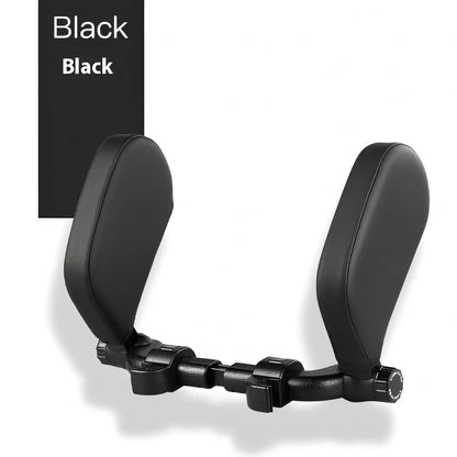 Adjustable car headrest pillow with 36cm bracket and 14cm rotating PU leather cushion