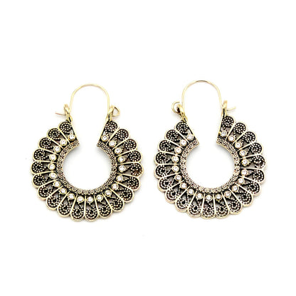 Pair of bohemian ethnic alloy earrings with 5cm geometric plated design for women's fashion