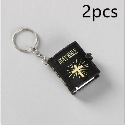 Mini Holy Bible Keychain with Jesus Cross in PVC colour leather, dimensions 4.5x6.0cm