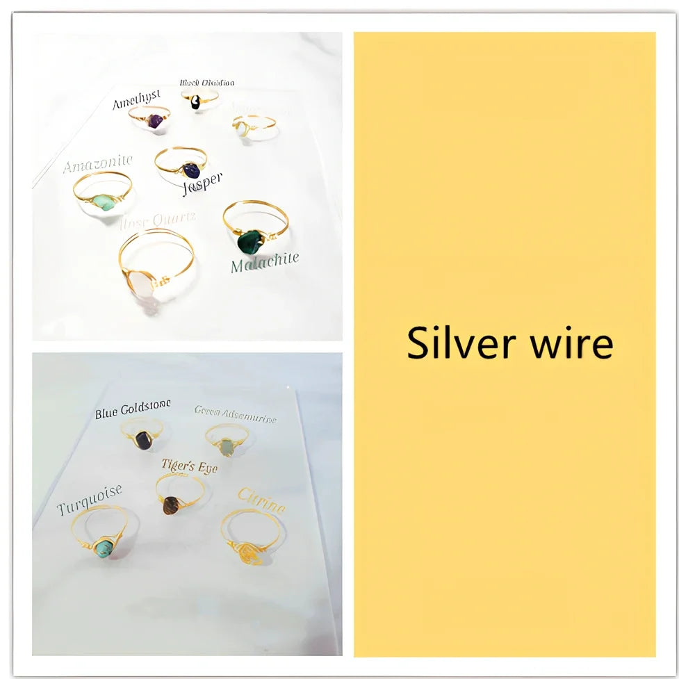 Special shaped copper wire braided ring with genuine agate stone in rose gold, gold, or silver plating