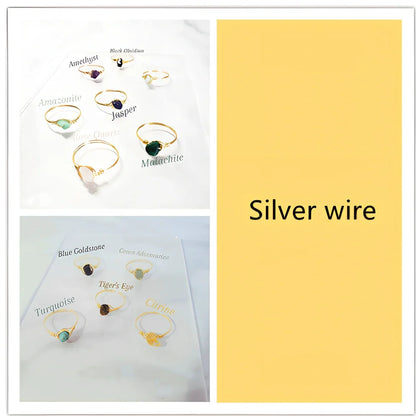Special shaped copper wire braided ring with genuine agate stone in rose gold, gold, or silver plating