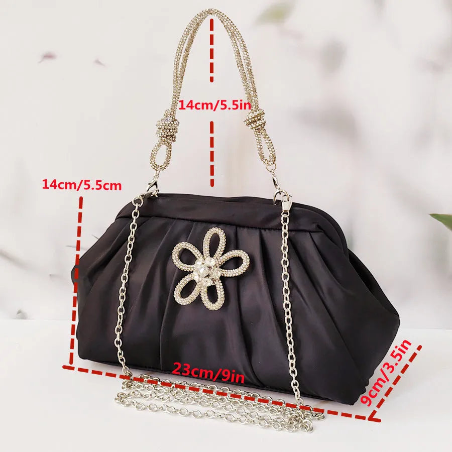 Soft polyester women's dinner messenger bag in shell shape with diamond pattern, shown in lavender purple.