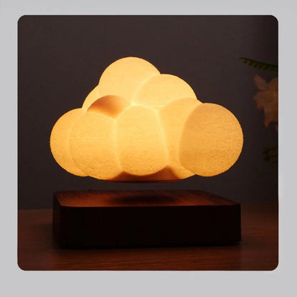 Magnetic Levitation Cloud Lamp floating above base with 3D-printed cloud design