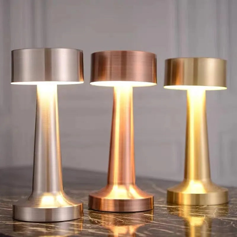 LED dumbbell creative night light in gold finish with acrylic top – modern minimalist desk lamp
