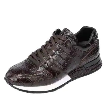 Crocodile pattern light luxury leather shoes, low wedge heel, sheepskin upper, black and brown colour options