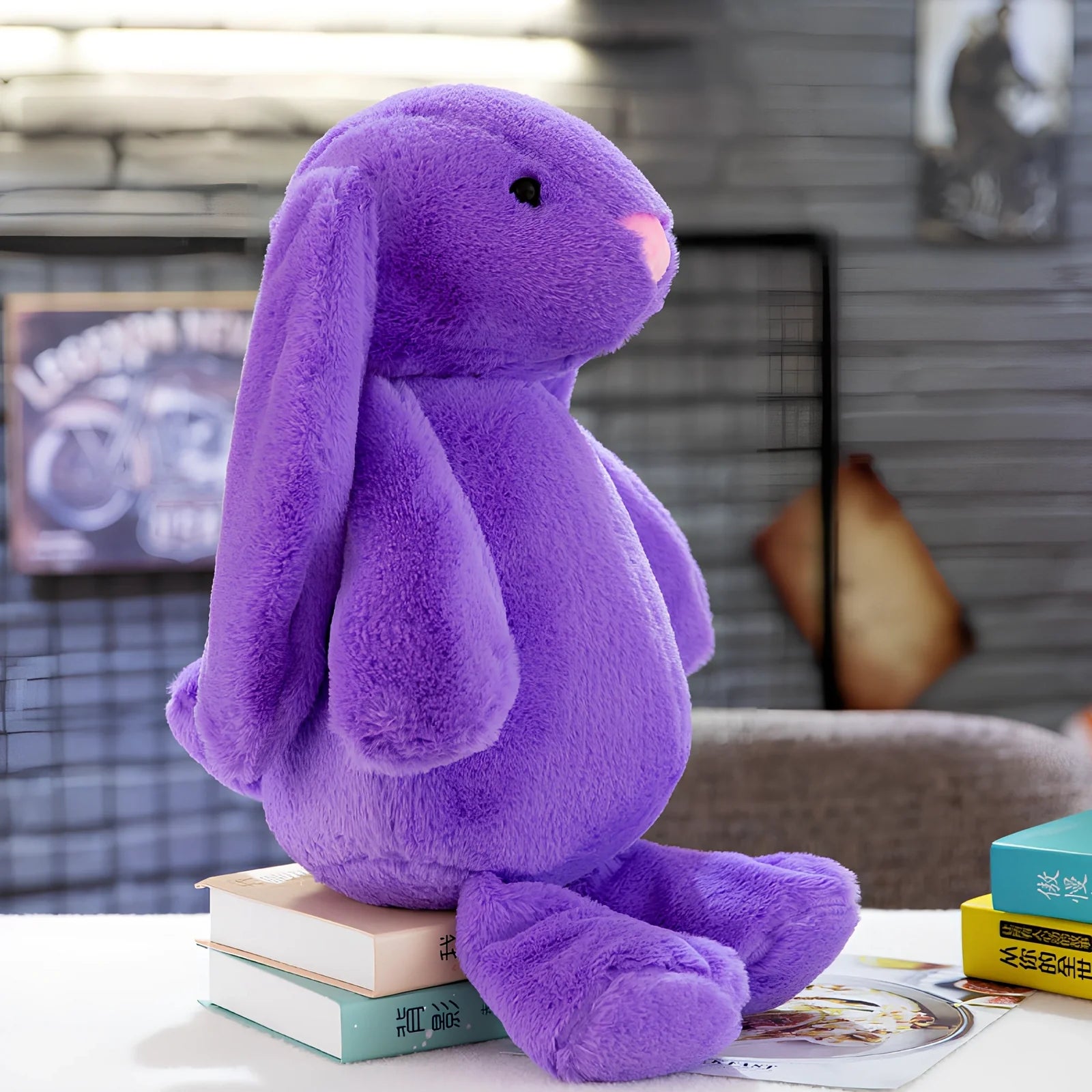 28-30cm grey rabbit plush toy with short plush and PP cotton filling, compact for ages 7-14