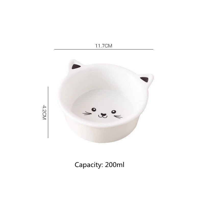 Ceramic small cat face shape pet food bowl, durable and easy to clean