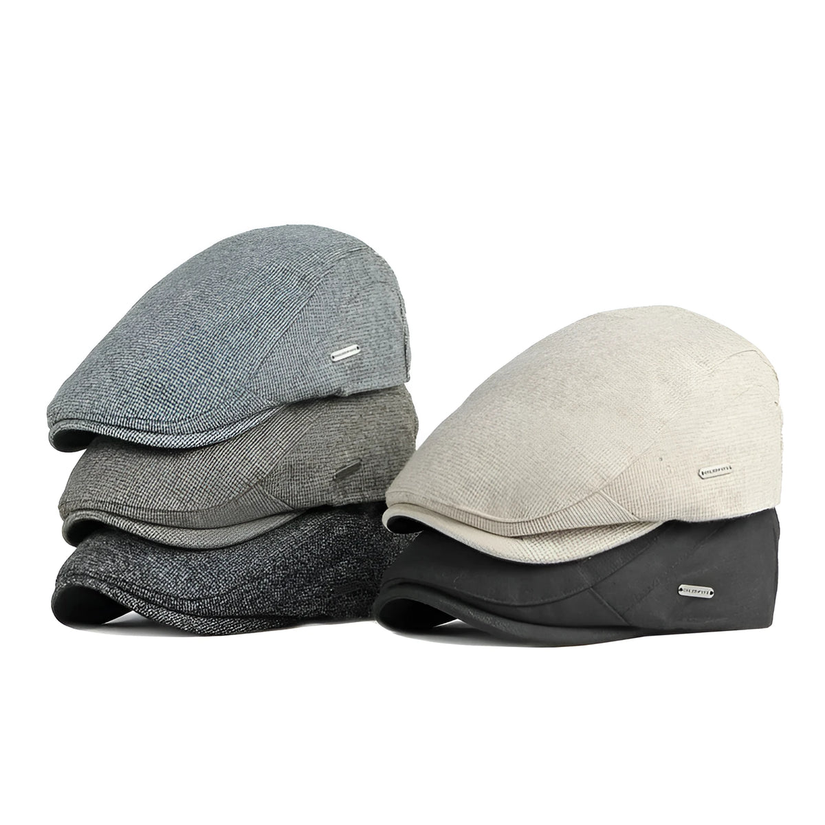 Men's thickened warm beret in beige with flat top crown and adjustable fit for autumn winter