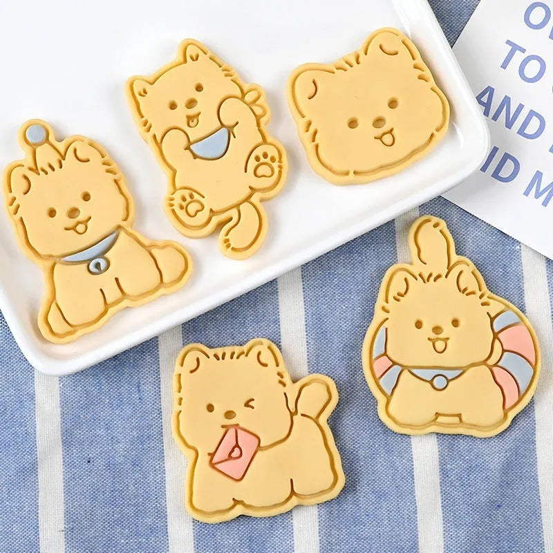 Three dimensional plastic biscuit mould with puppy cartoon designs for cookies and sweets