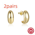 C-shaped geometric stud earrings in 925 sterling silver with glossy gold electroplated finish