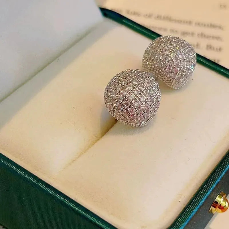 Gold and white drop earrings with geometric sphere design and full diamond little golden beans