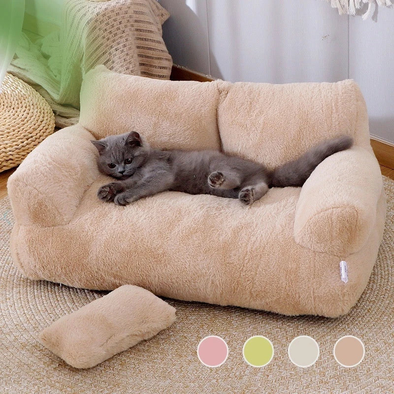 Cozy and stylish plush pet bed with thick backrest and anti-slip base, perfect for cats and small dogs