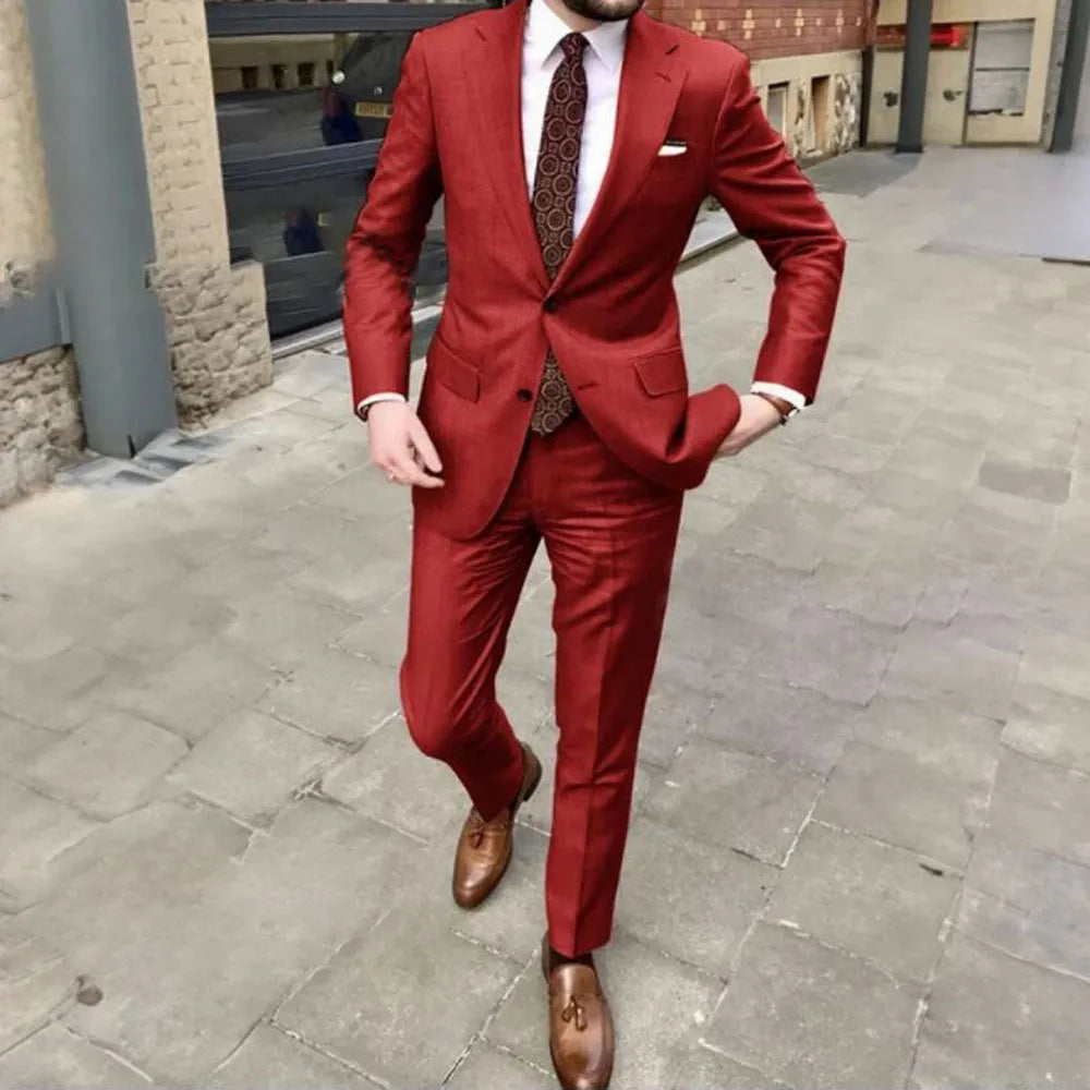 Men's slim fit business dress two button set in acetate fibre with jacket and trousers