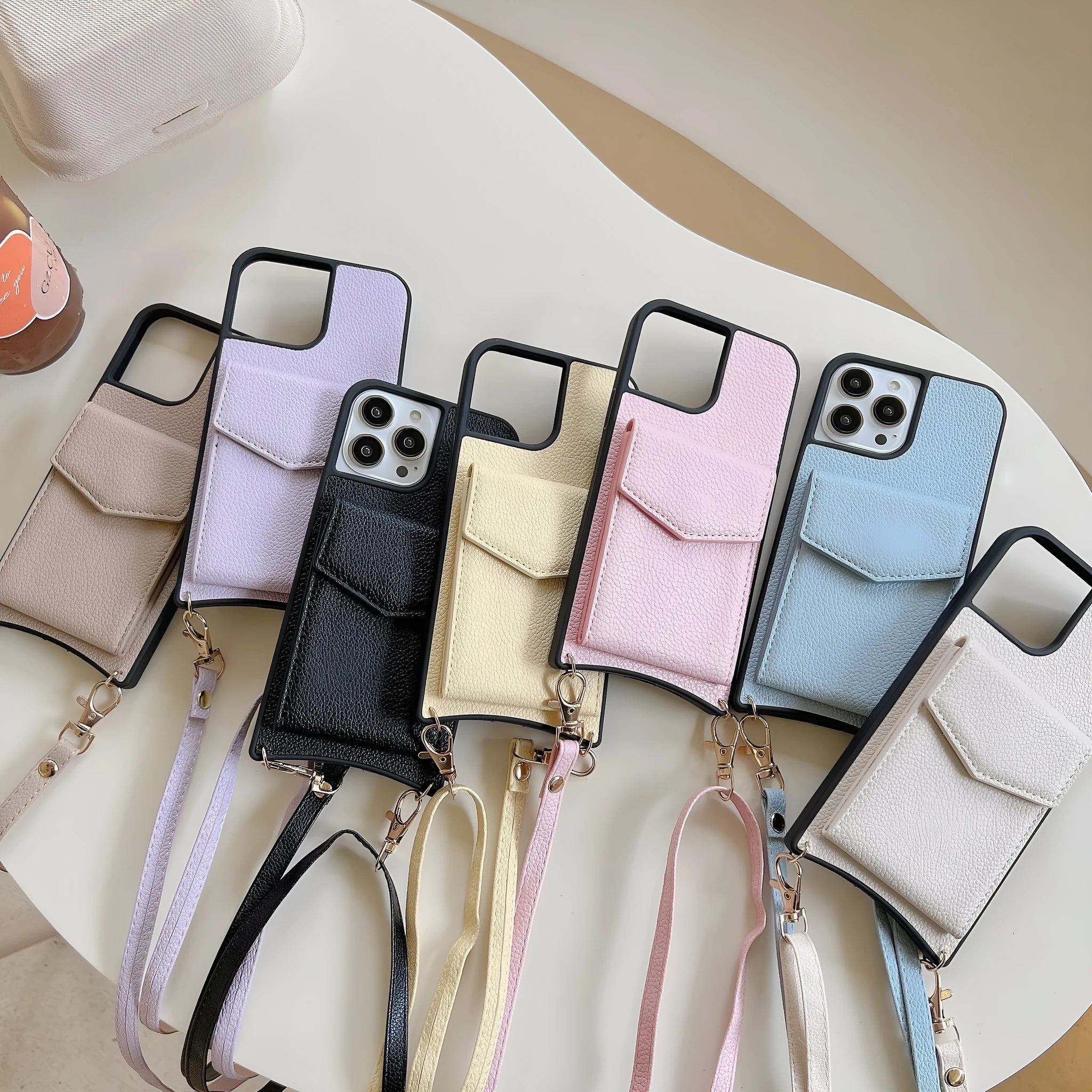 Simple solid colour TPU leather iPhone case shown in multiple colour options