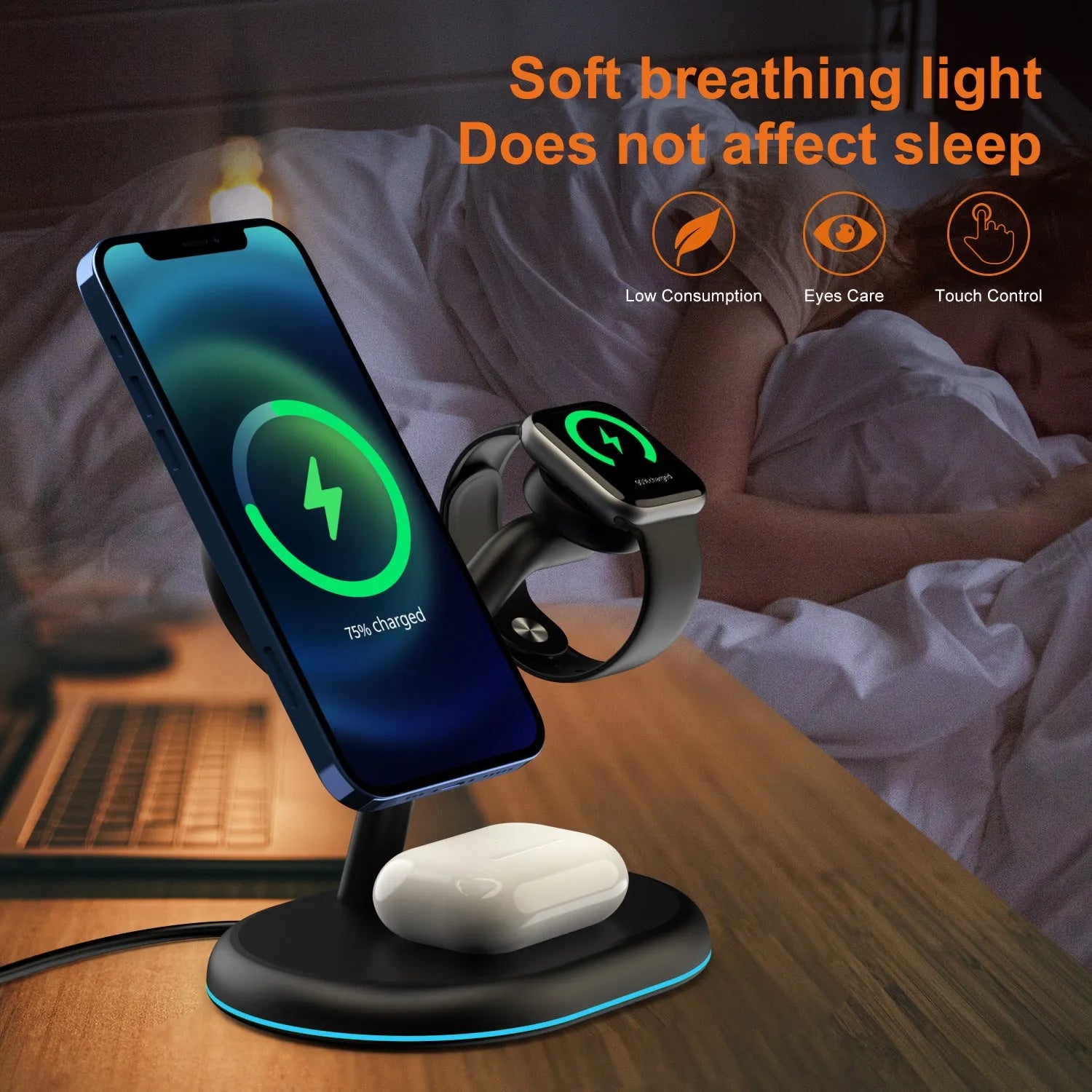 A black magnetic wireless charger with a simple design, showing its ABS plastic casing.