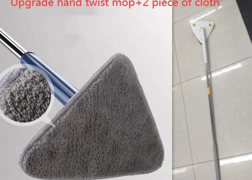 Extendable Triangle Mop with 360° rotatable head for deep cleaning in blue and white