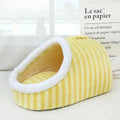 Thickened 3D plush dog cat bed with removable sponge in striped blue green pink yellow colours