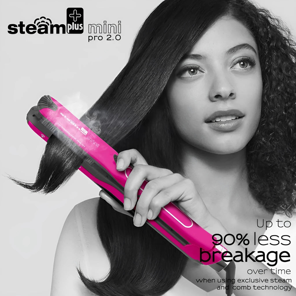 Mini steam splint spray hair straightener curler in champagne colour with 200W power rating