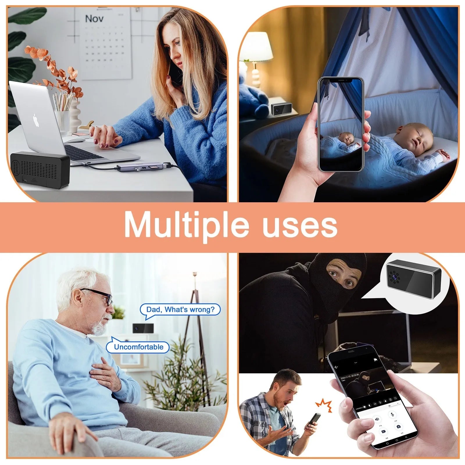 Wireless network surveillance camera unit with compact design for indoor monitoring