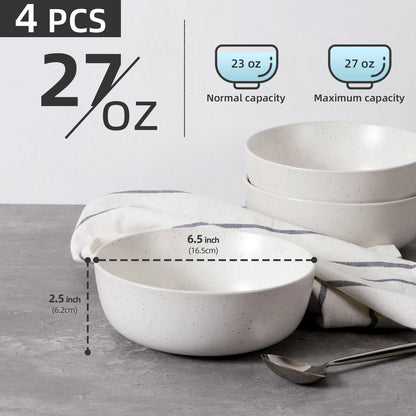 Set of 4 ceramic kitchen bowls, 27oz each, in grey and white, microwave and oven safe