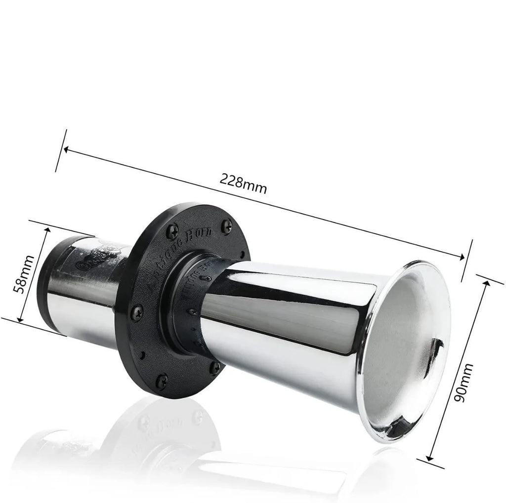 12v black modified car horn with silver colour accents for universal vehicle fit