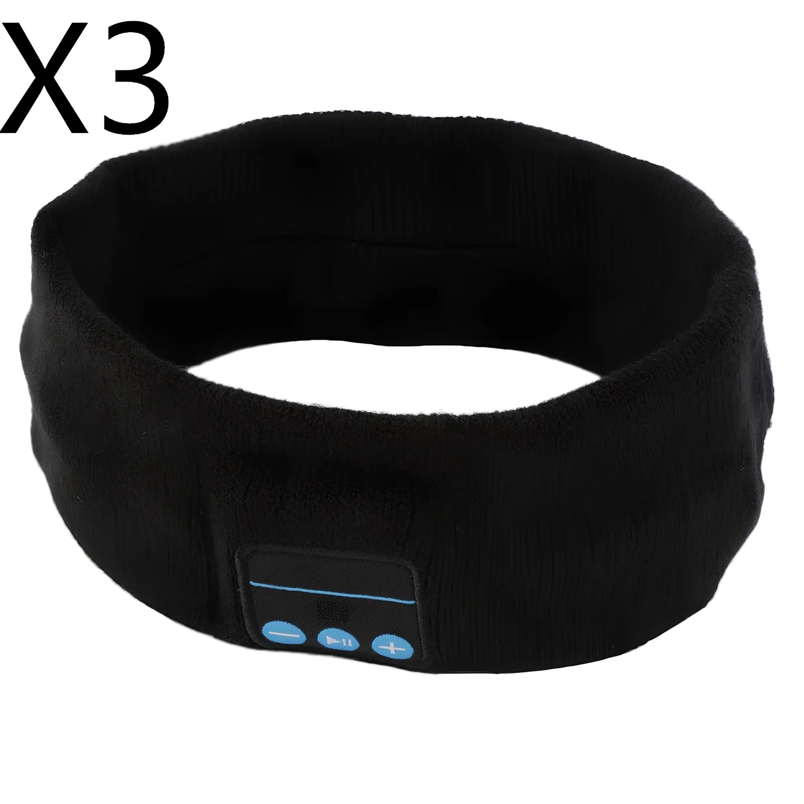 Black Bluetooth sports headband with integrated audio controls and 110mAh battery for workouts