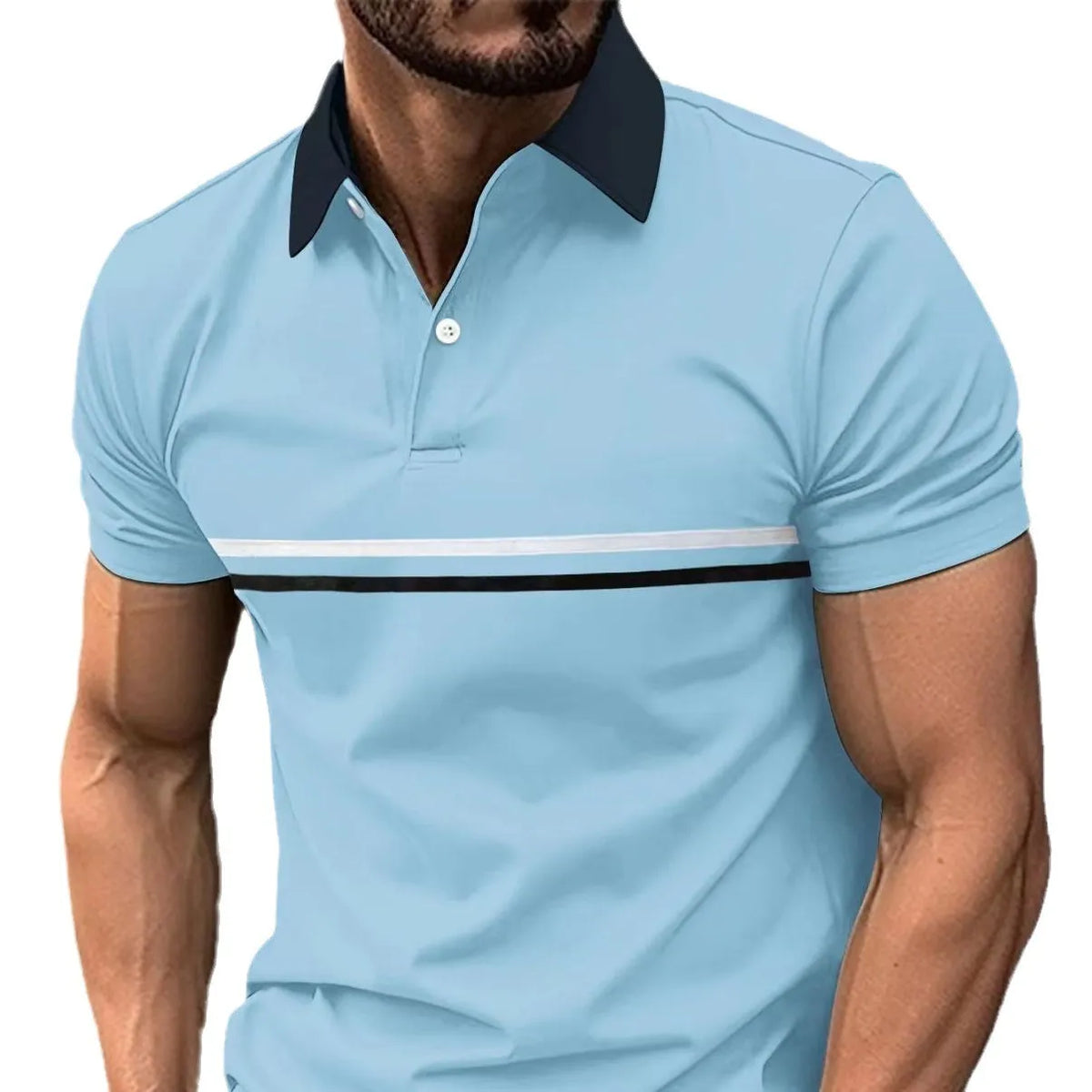 Men's sports polo shirt loose fit with button stitching and zipper decoration in six colours: white, dark gray, pink, caramel, light blue, navy blue