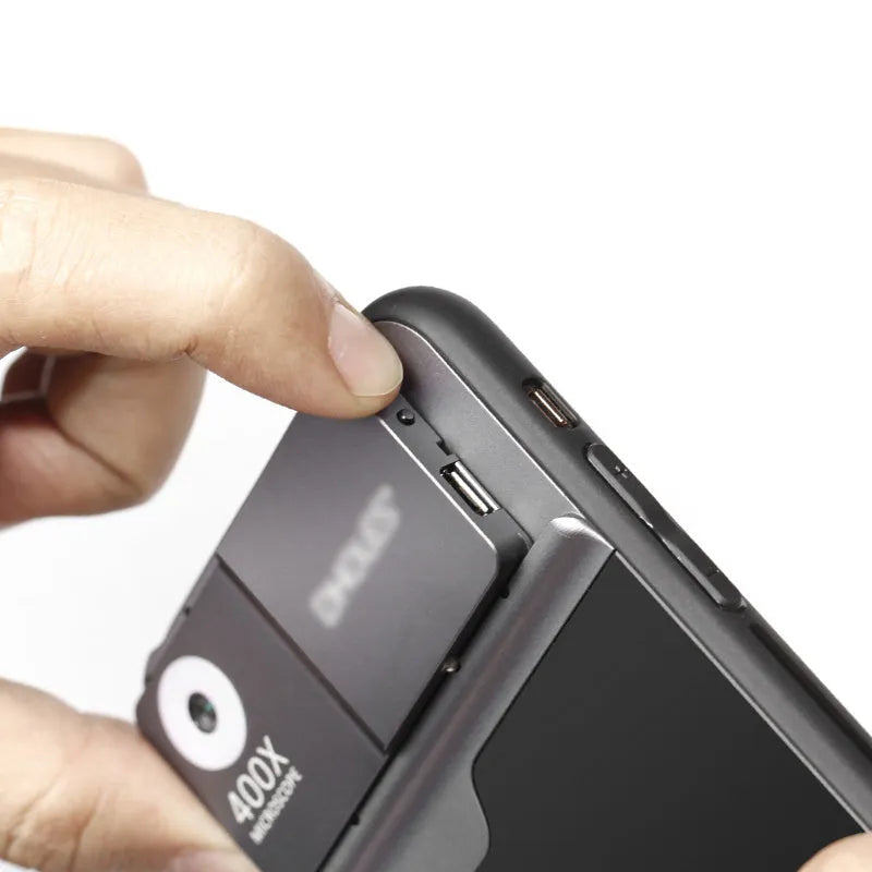 400X mobile phone microscope lens with aluminium alloy and black silver finish for iPhone compatibility