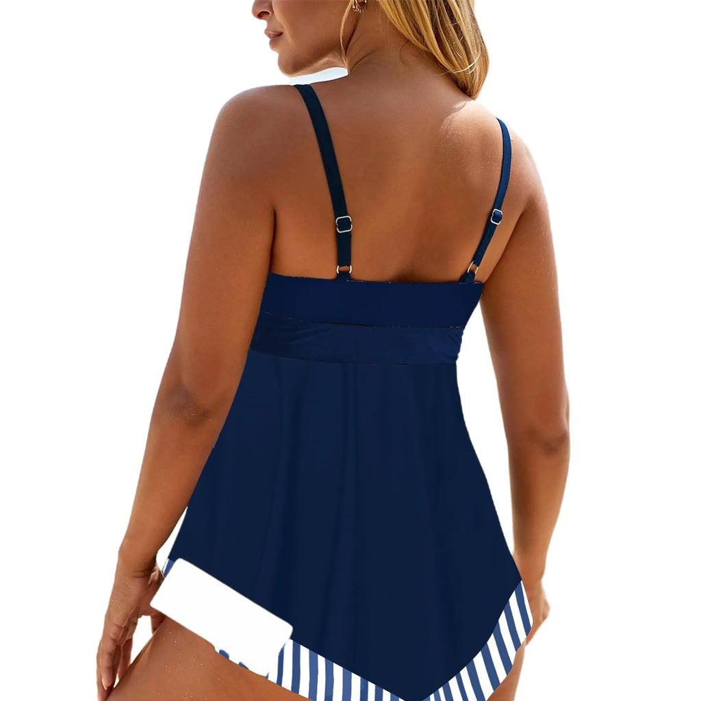 Plus size green two-piece bikini swimsuit with sleeveless top and briefs on a mannequin.