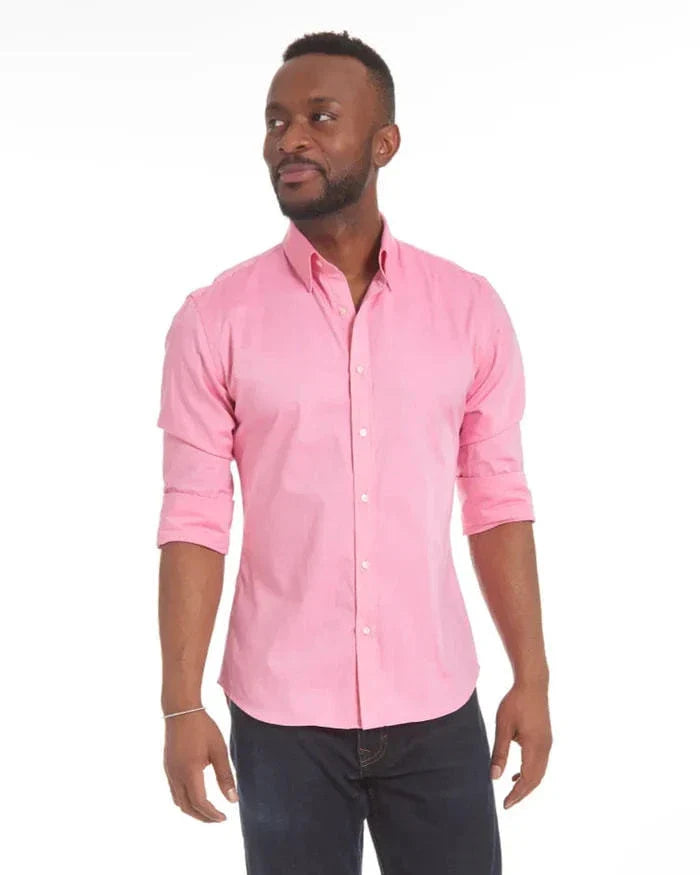 A stylish long sleeve zipper shirt with a button-accented lapel design, made of breathable cotton fabric for men.