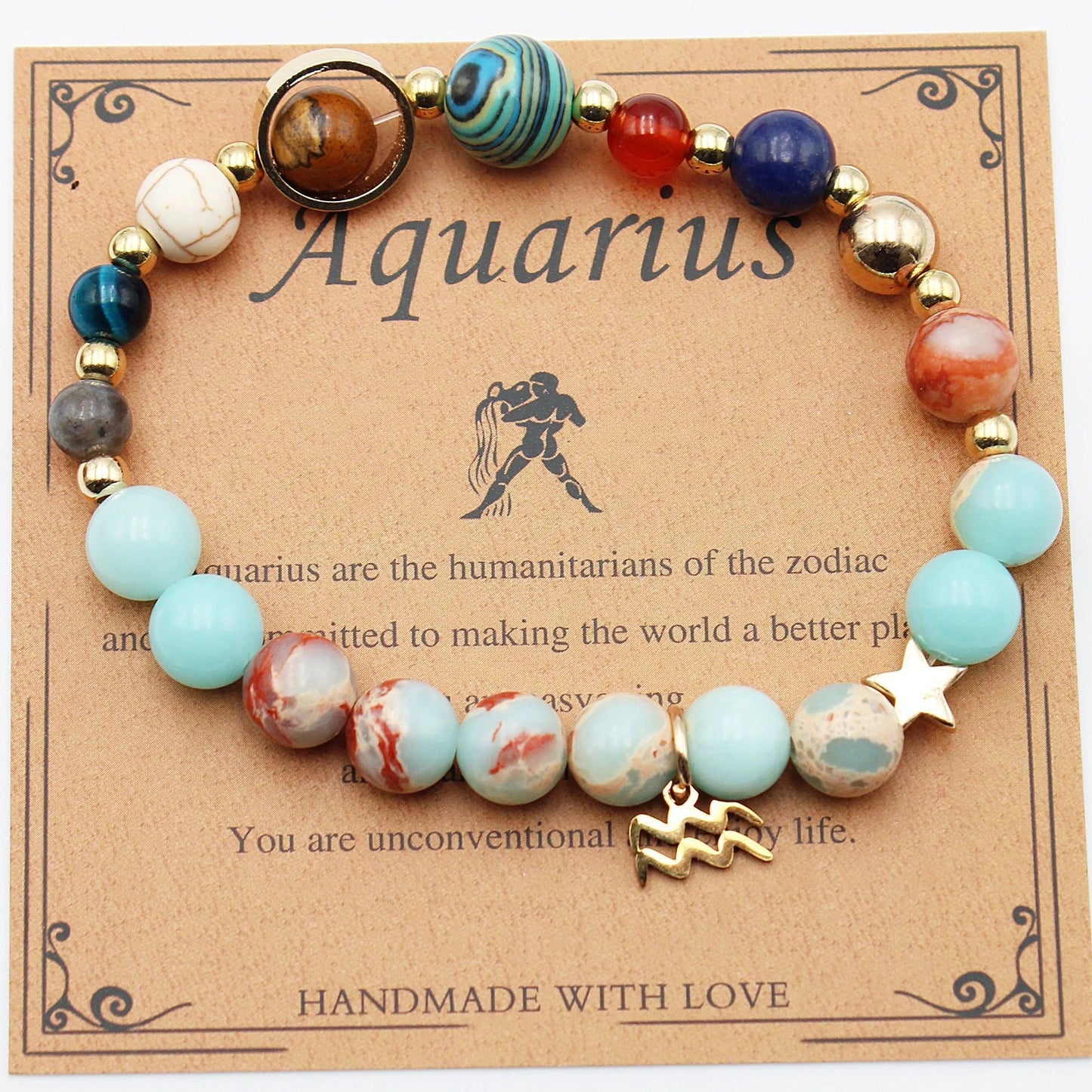 Twelve Constellations Natural Stone Beaded Bracelets - Unisex Astrological Jewellery