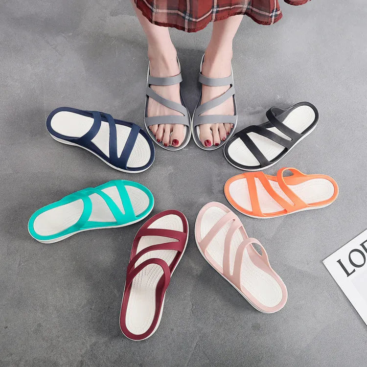 Women's solid colour casual sandals with breathable design for summer beachwear