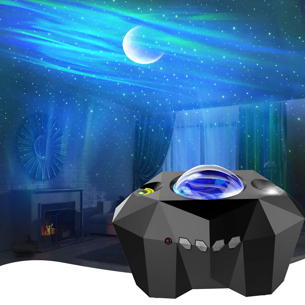 LED dream aurora ocean star light projector in black with remote control and USB cable