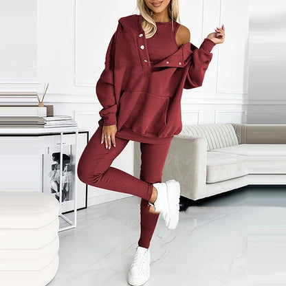 Women's 3-piece sports suit with hooded sweatshirt and slim trousers in various colours