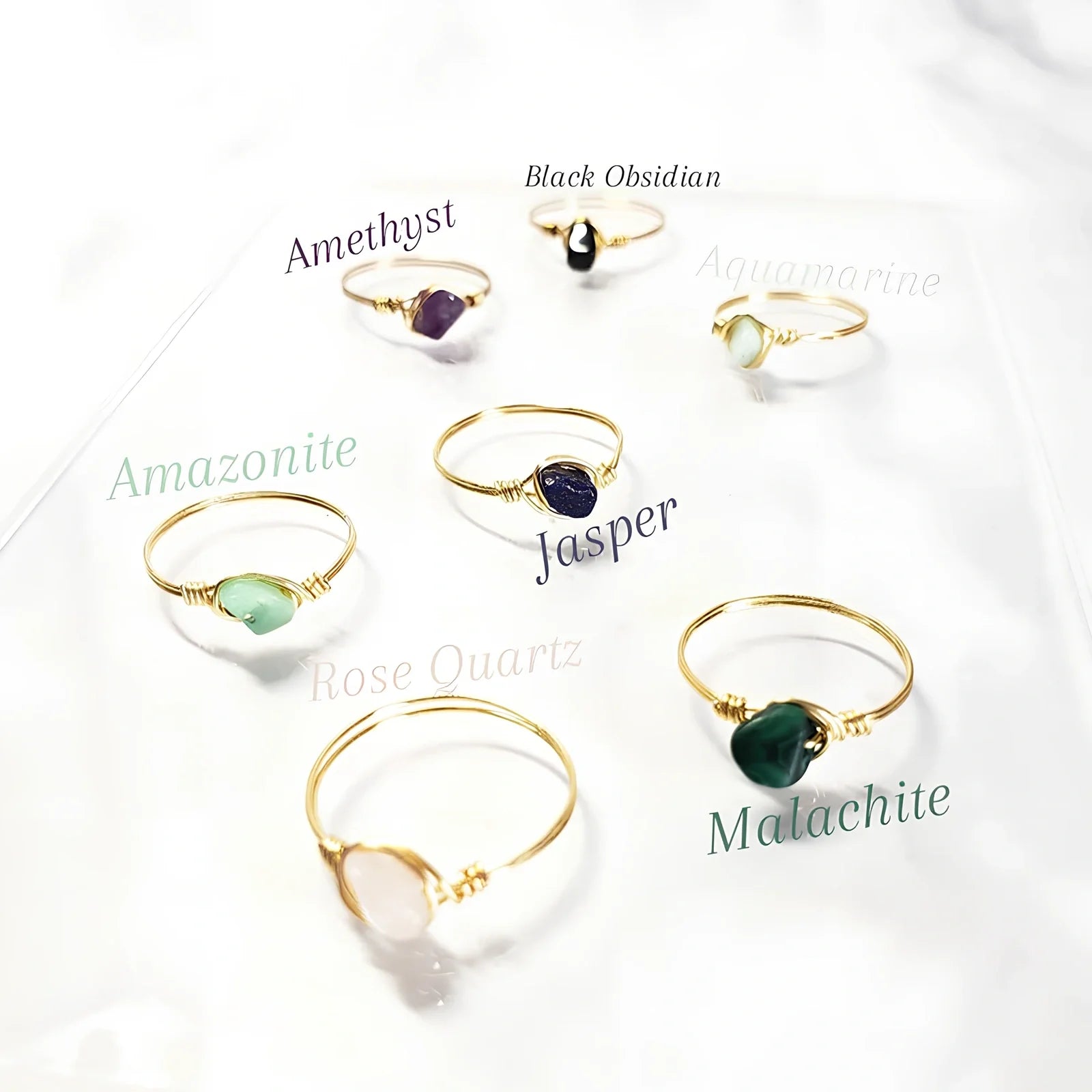 Special shaped copper wire braided ring with genuine agate stone in rose gold, gold, or silver plating