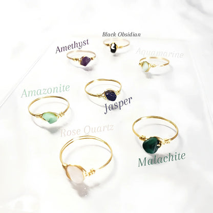 Special shaped copper wire braided ring with genuine agate stone in rose gold, gold, or silver plating