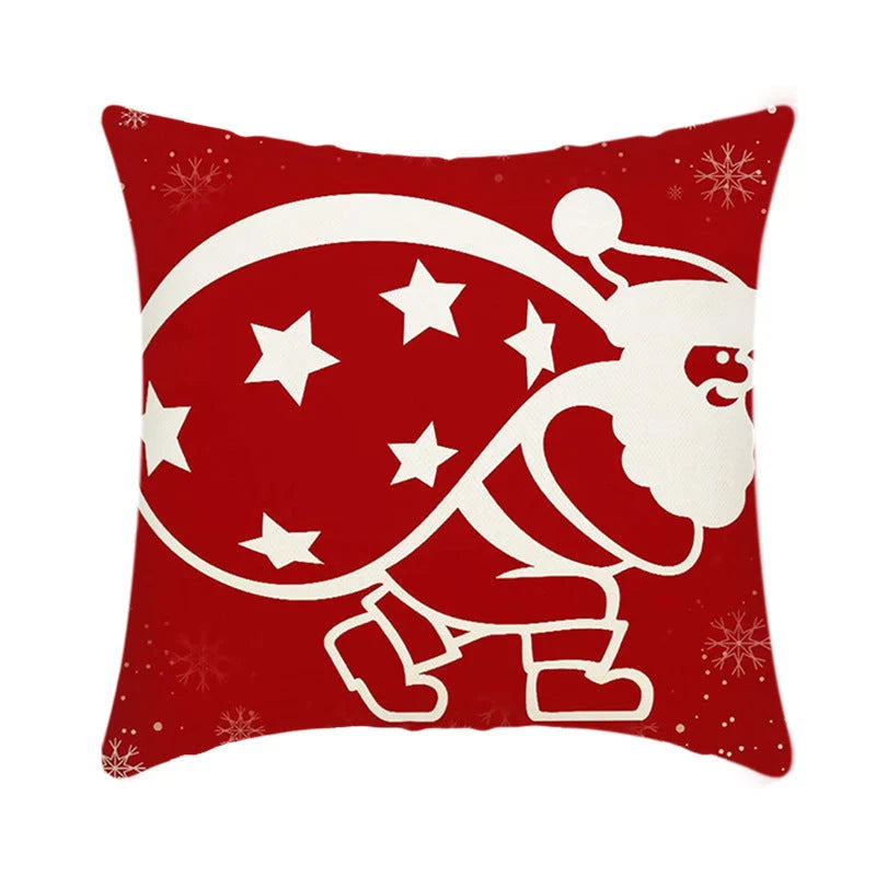 Merry Christmas cushion cover with Elk and Santa Claus design in plush material