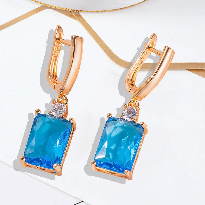 Square copper earrings with geometric design in gold or silver electroplated finish
