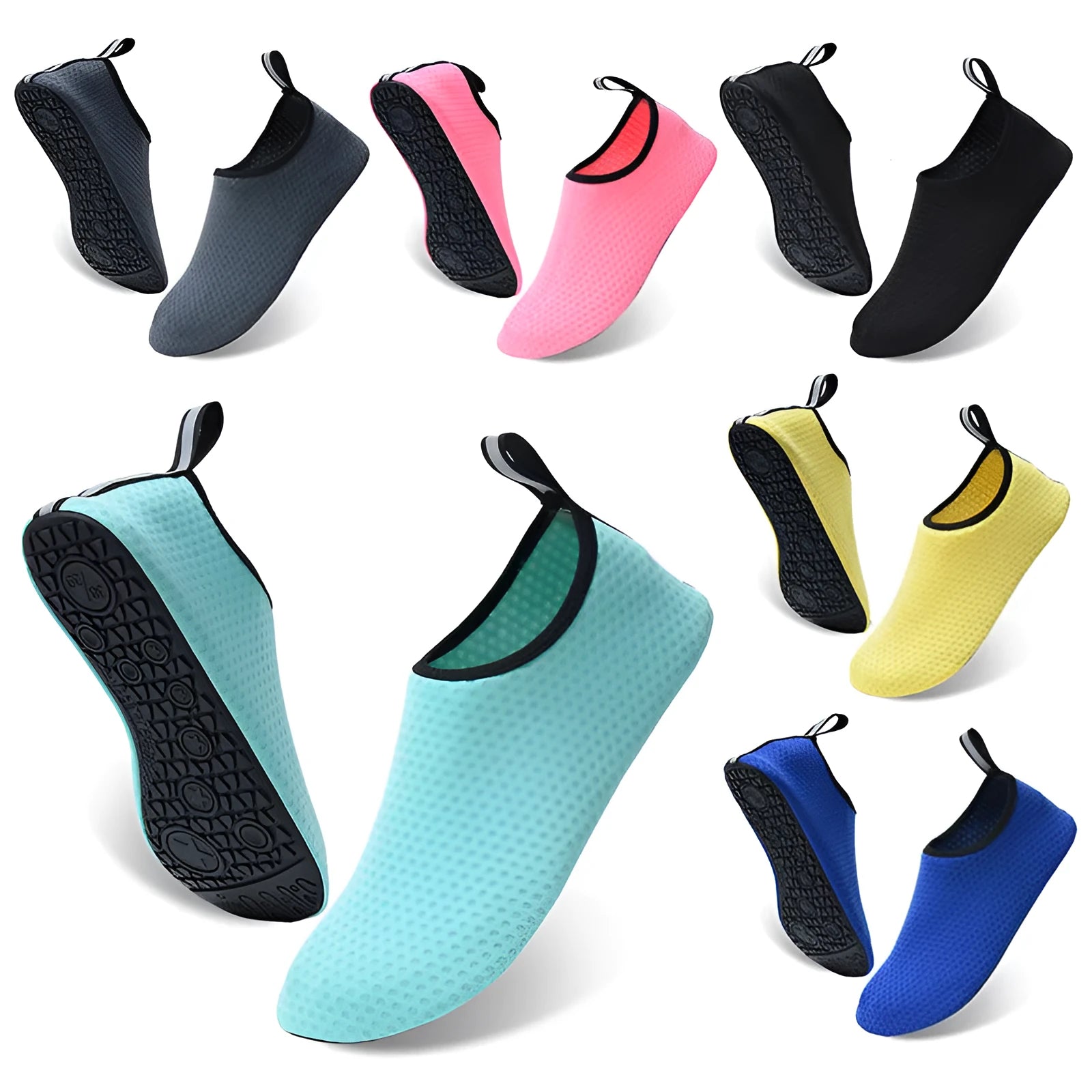 A pair of casual low-top beach shoes with a mesh upper and non-slip TPR sole.