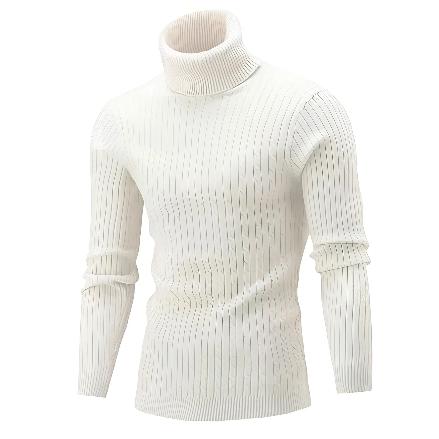 Slim-fit men's knitted turtleneck sweater in navy blue, high collar, long sleeves 58 cm, bust 104 cm for XL size