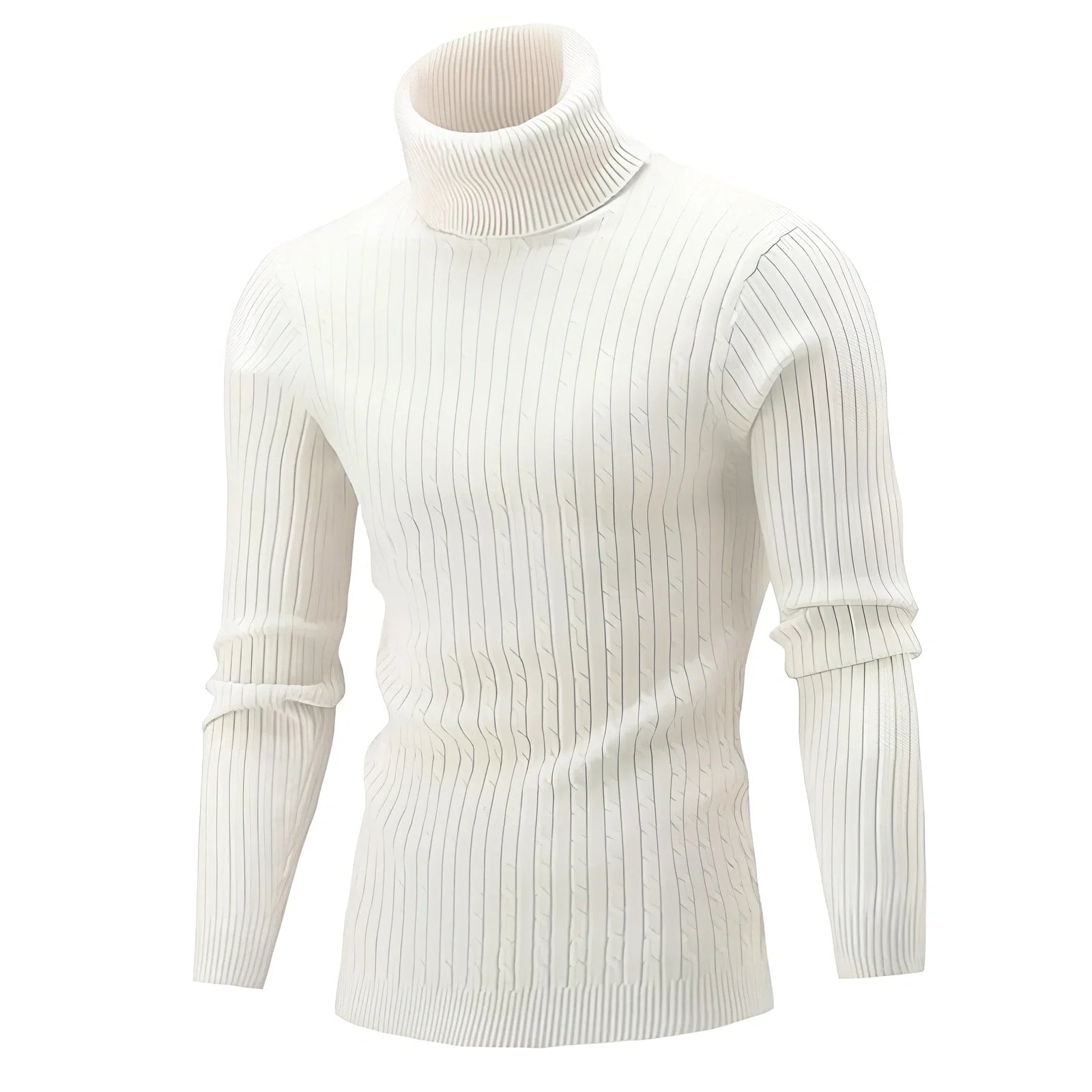 Slim-fit men's knitted turtleneck sweater in navy blue, high collar, long sleeves 58 cm, bust 104 cm for XL size